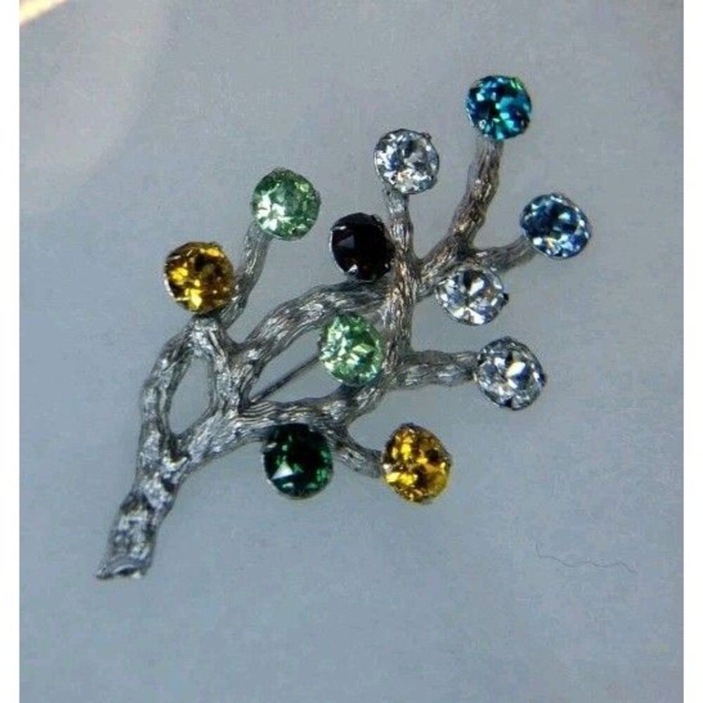 Vintage Van Dell Sterling Multi Colored Rhinestone Brooch Pin